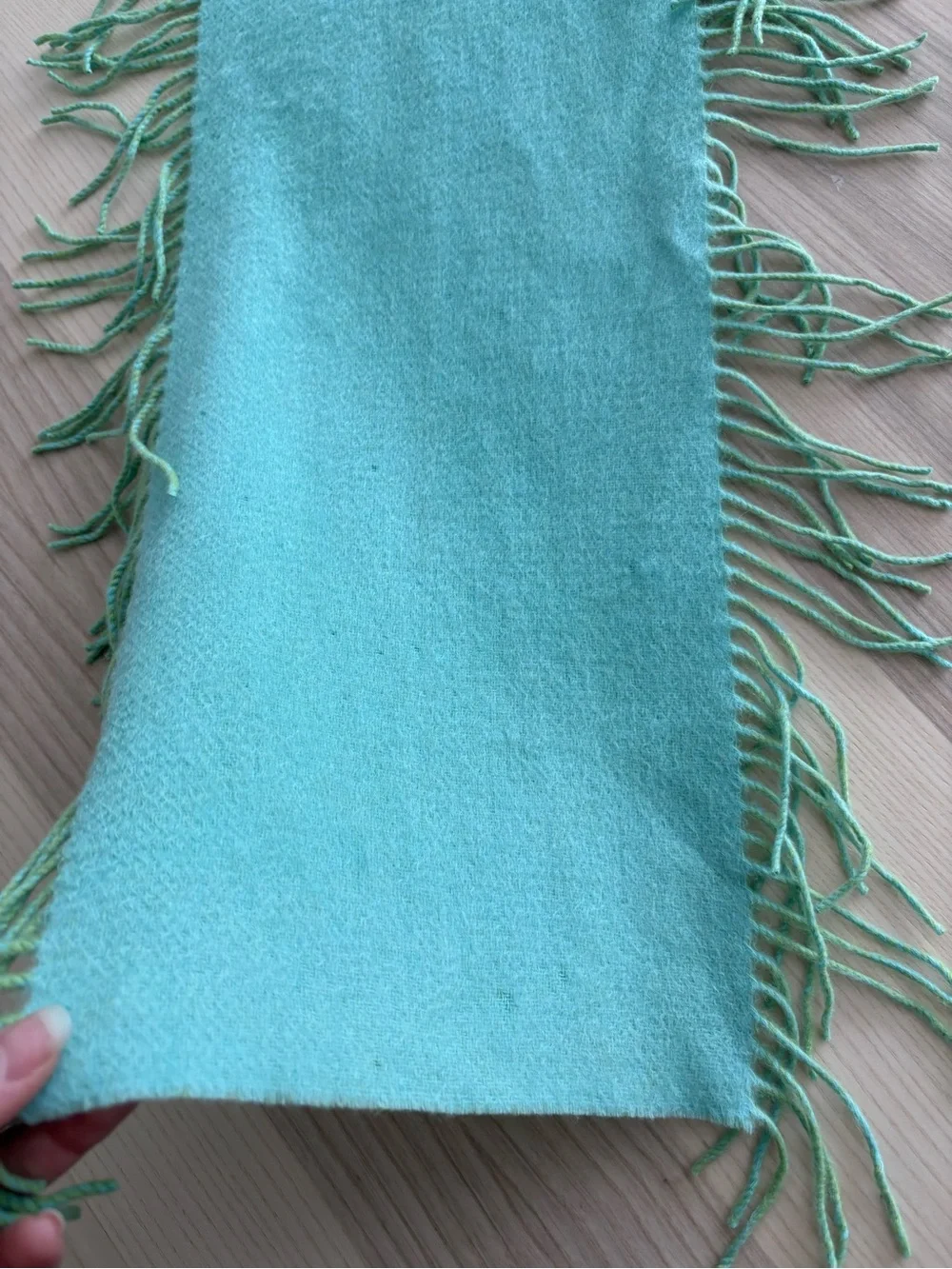 Castlerig 100% cashmere artsy scarf aqua green blue *flaws